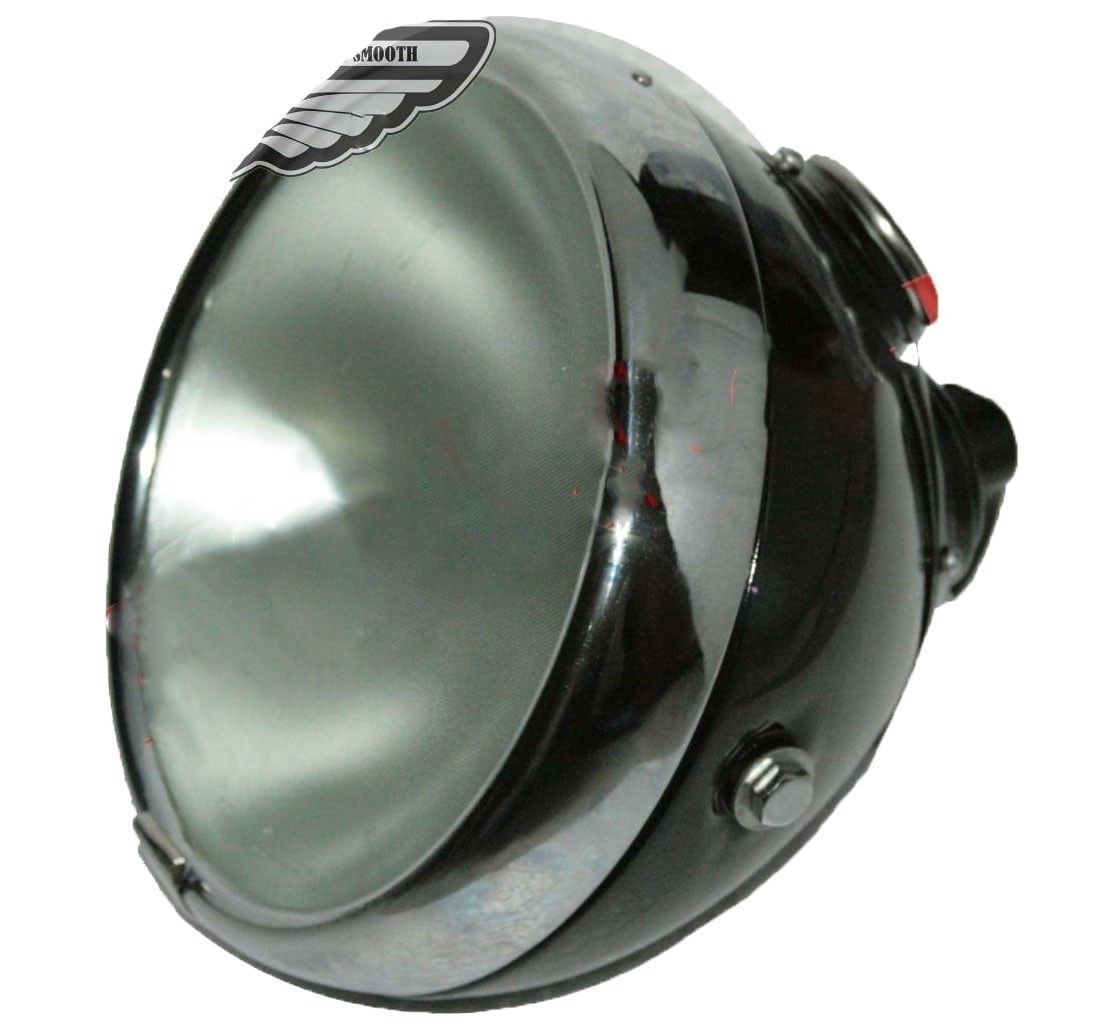 For Norton BSA Lucas Type Head Light Black Raw Painted with 8" Flat Glass
