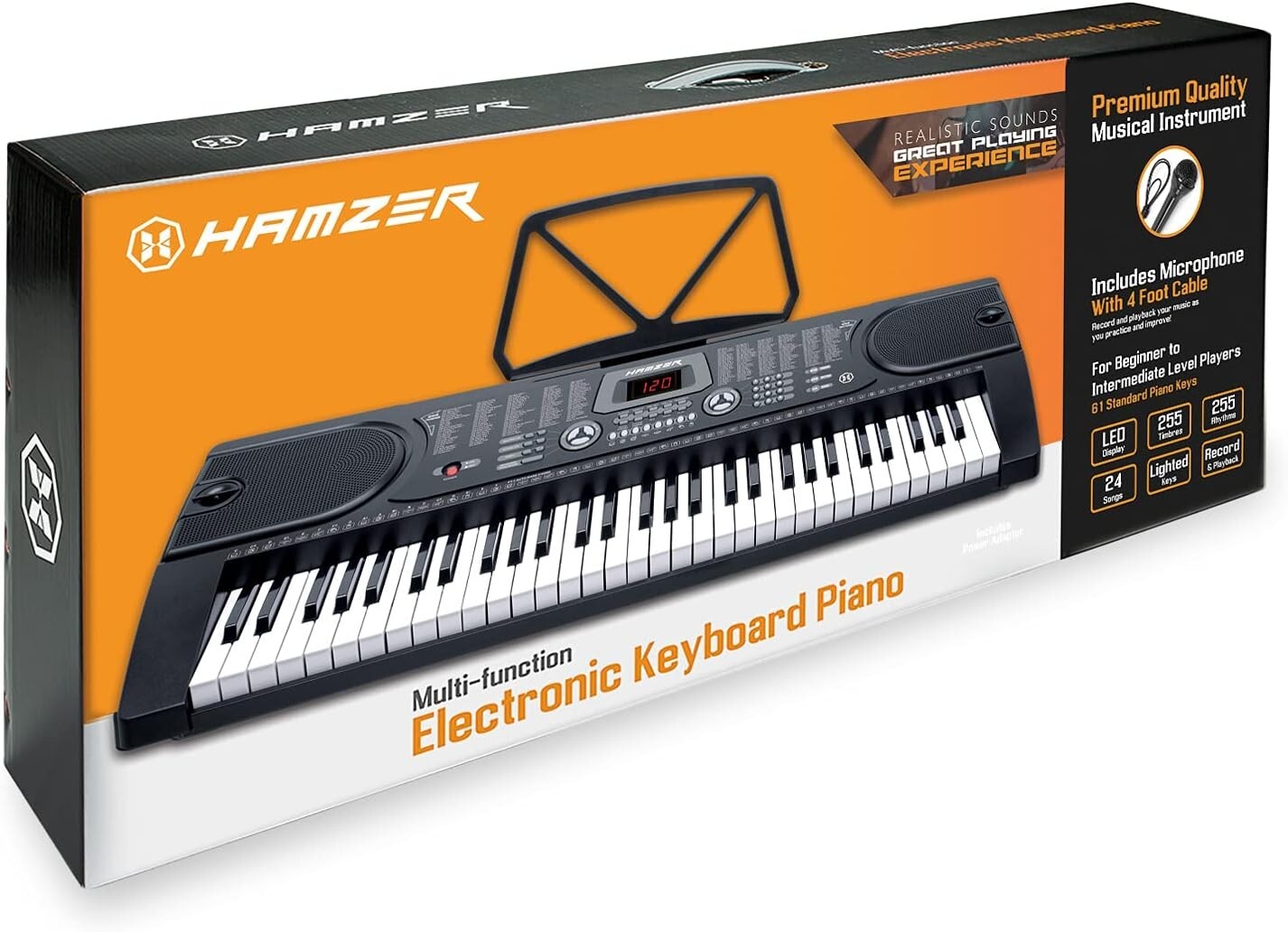 Hamzer 61-Key Electronic Keyboard Portable Digital Music Piano with Lighted Keys