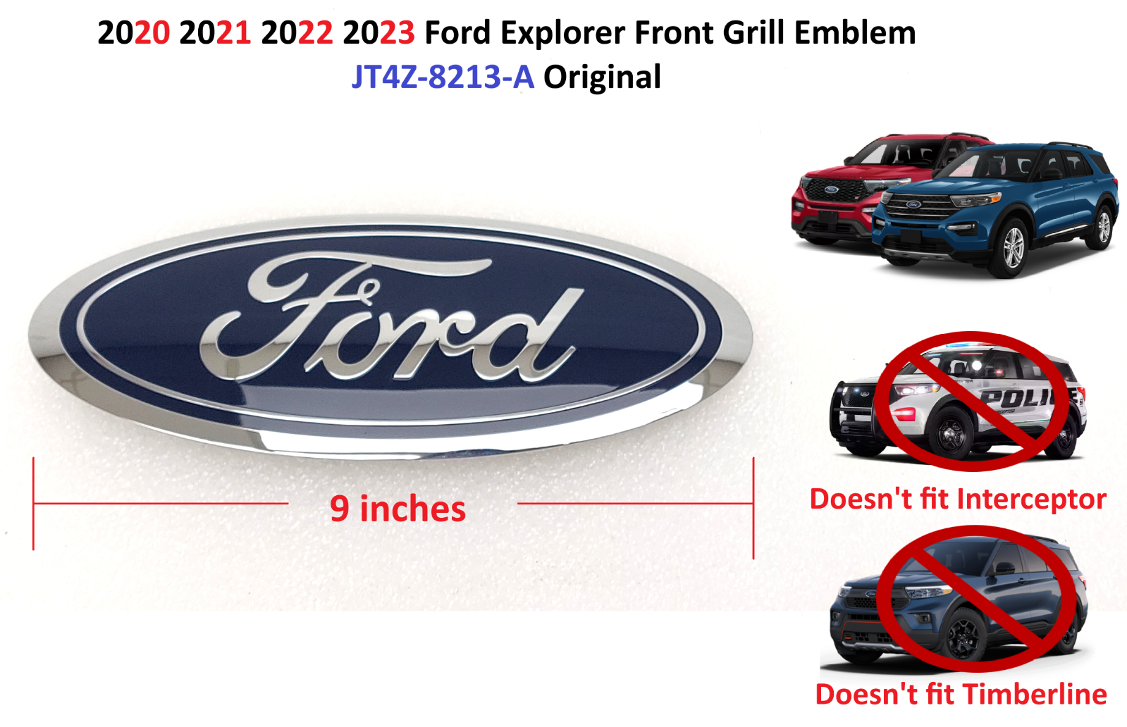 2020 2021 2022 2023 Ford Explorer Front Grill Emblem JT4Z-8213-A Original