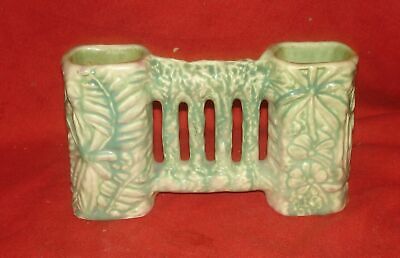 Vintage Weller Pottery 1920's Marvo Green Double Bud Flower Vase Gate Art Deco