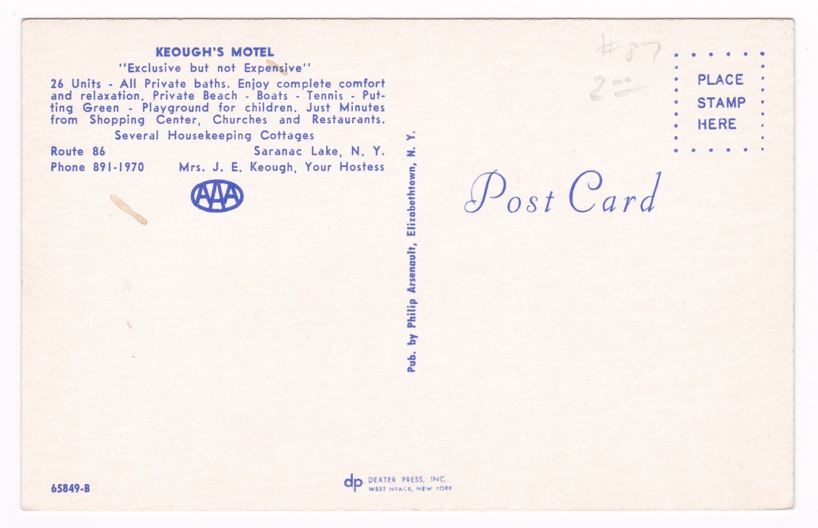 Postcard Keogh's Motel Sarnac Lake NY Swimmers Slide Paddle Boats A3