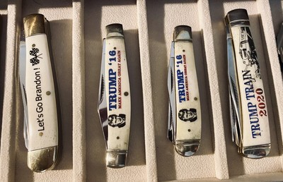 4 smooth white bone knives  3 Trump Rough Rider + 1 Marble s Let s Go Brandon