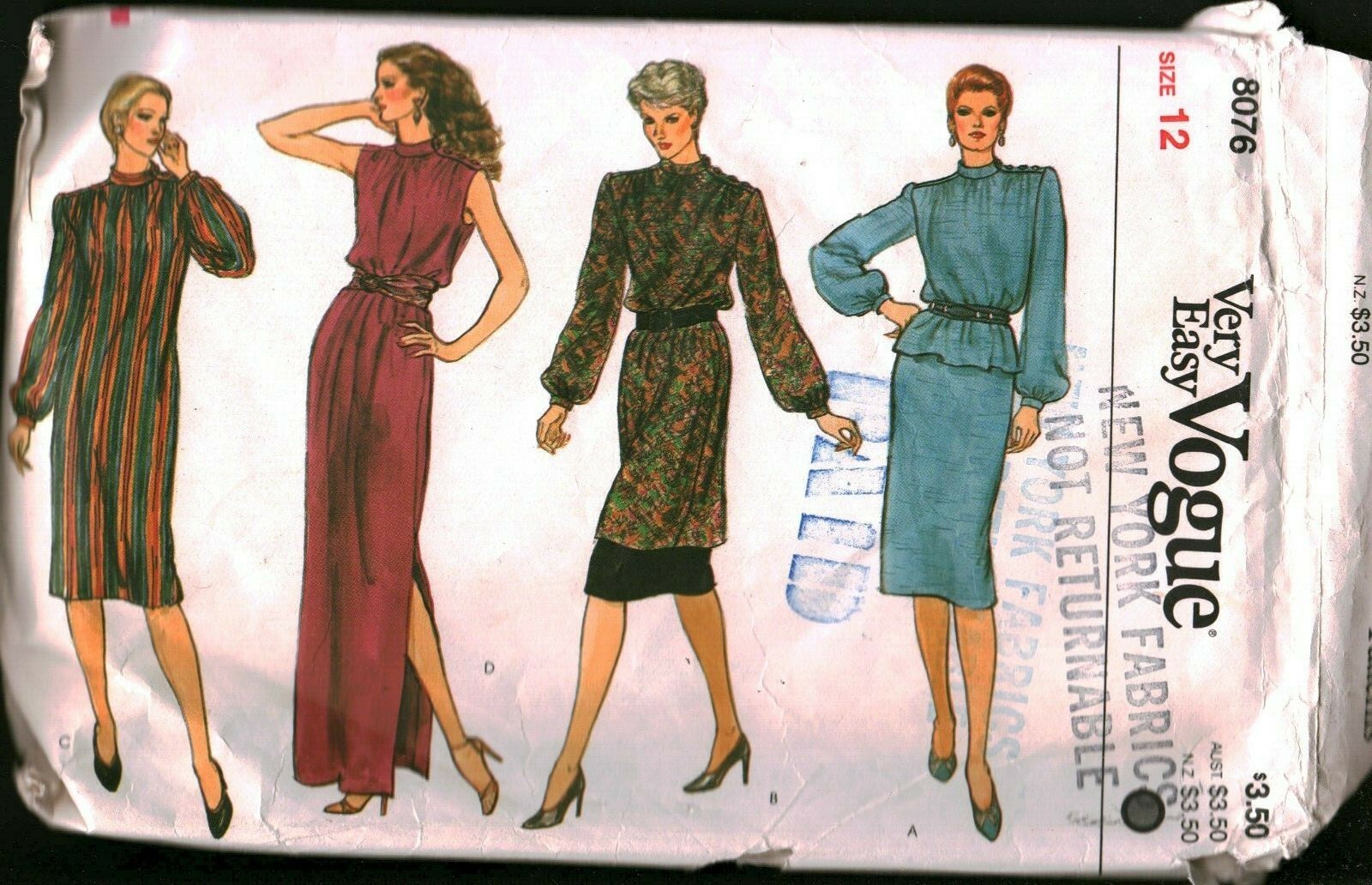 8076 Vintage Vogue Sewing Pattern Misses Loose Fitting