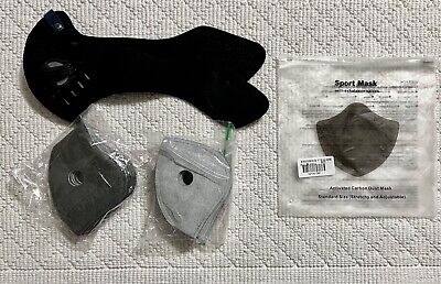 Sport Mask With Exhalation Valves - Black- 18 Spare Activated Carbon Filters NEW