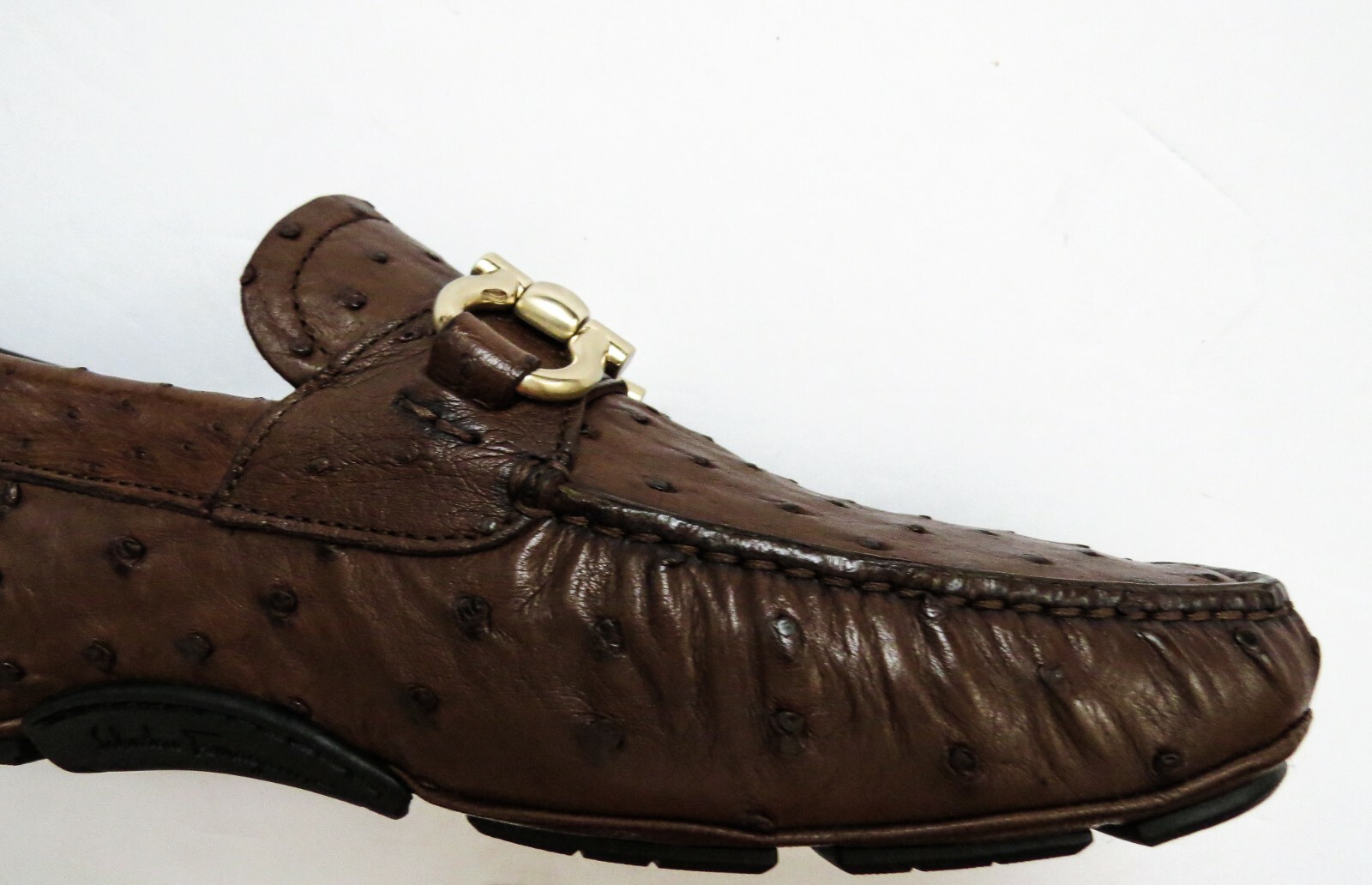 Pre-owned Ferragamo Salvatore  Brown Ostrich Leather Loafers Shoes Size 7 Us 41 Eu 6 Uk