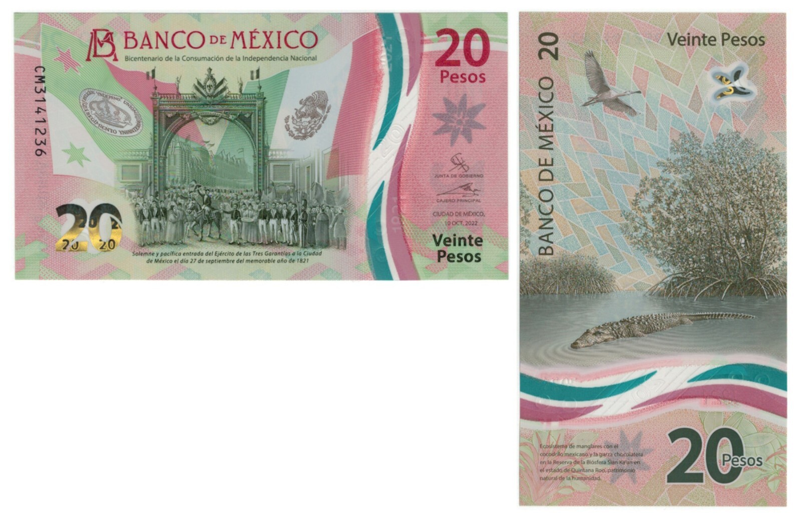 Mexico 20 Pesos 10.10.2022 Independence/Crocodile/Polymer