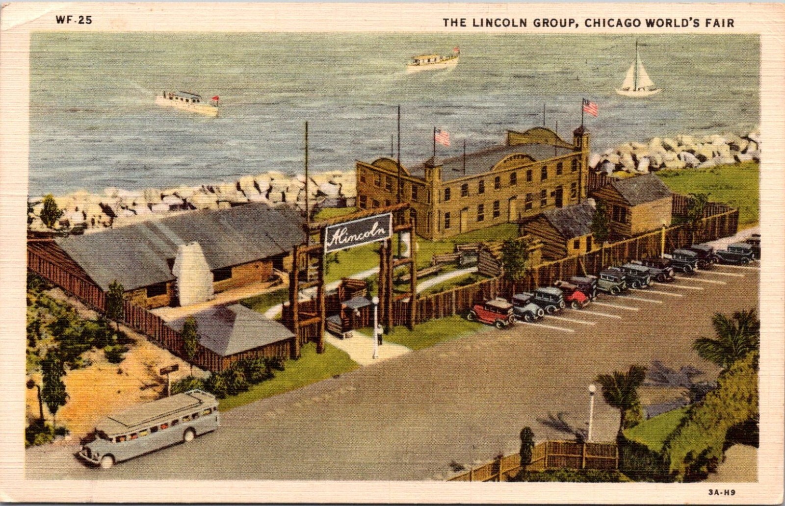 Vintage 1933 Lincoln Group Chicago Worlds Fair Postcard Linen