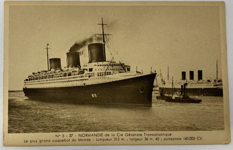 S.S. Normandie Steamship Ship Cie Gle Transatlantic Postcard Le Plus Grand