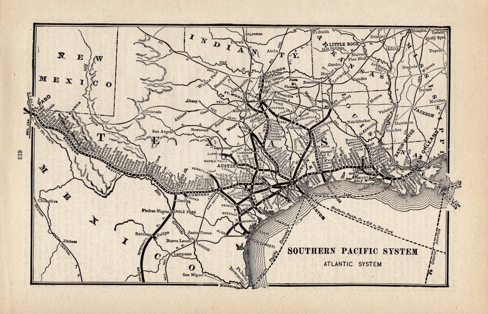 1901 Antique Southern Pacific Railroad Map Atlantic System