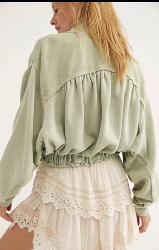 

Пуловер на молнии Free People Summer Night с половиной молнией, махровый хлопок, 128 долларов США, L, Mint green