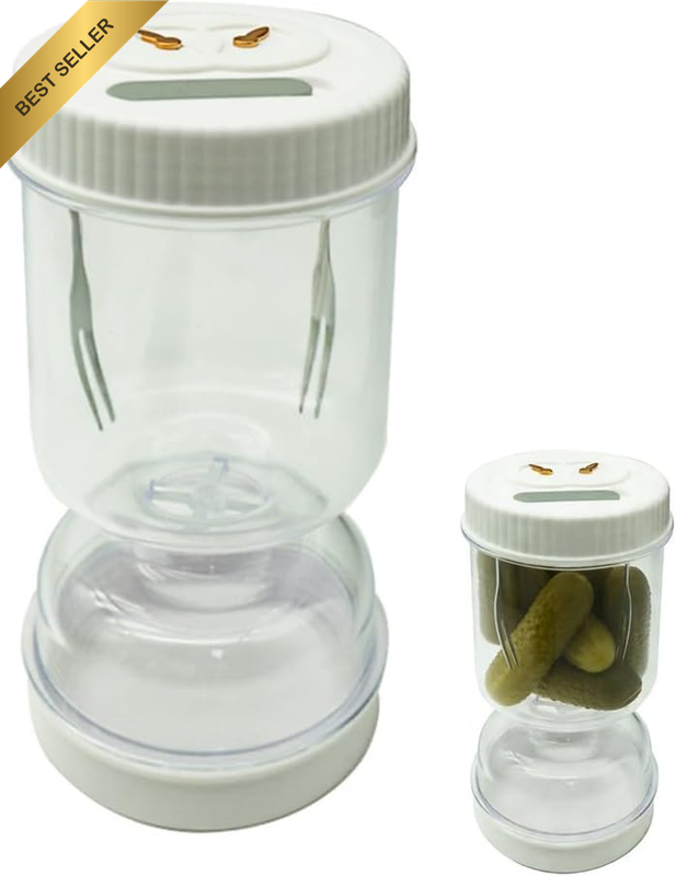 Glass Pickle Jar with Strainer Flip Hourglass Wide-Mouth Leakproof | Dry-Wet Sep