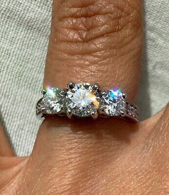 Beautiful New Platinum 3 Stone Diamond Ring, F/IF, Total Carat 1.60