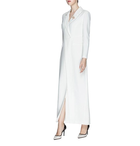 Pre-owned Handmade Custom Made To Order Lapel Asymmetric Formal Maxi Business Dress Plus1x-10x L220 In White