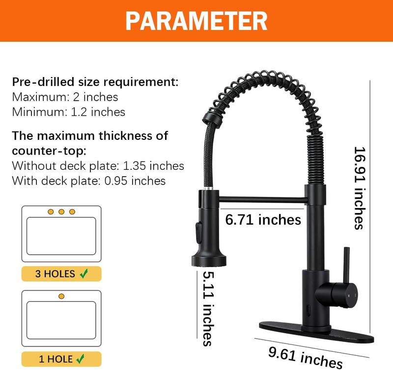 Touchless Kitchen Faucets with Pull down Sprayer Motion Sensor Smart Hands-Free