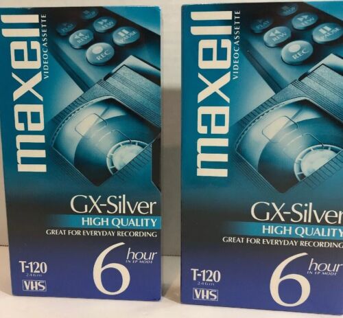 Maxwell Sealed GX Silver 6 Hour High Quality VHS T120 Tapes 2 Pk