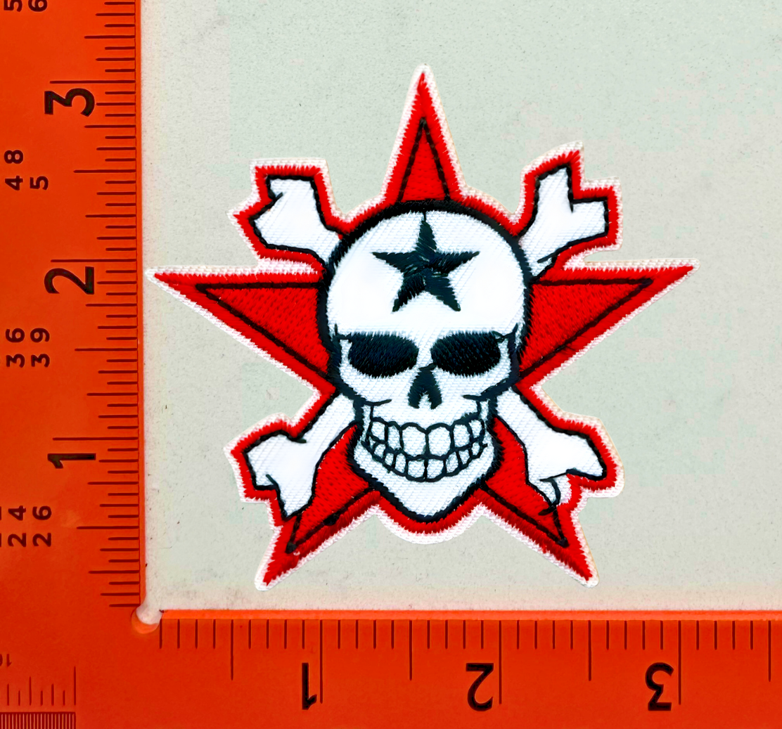 Skull Crossbones Star Embroidered Patch Iron On Sew On Punk Biker Gothic