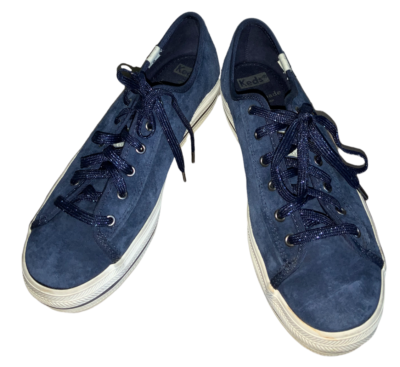 Keds x Kate Spade Navy Blue Suede Glitter Laces Platform Sneakers
