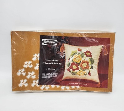 Vintage Mid Century Lee Wards Crewel Embroidery Art Pillow Kit - Nasturtiums