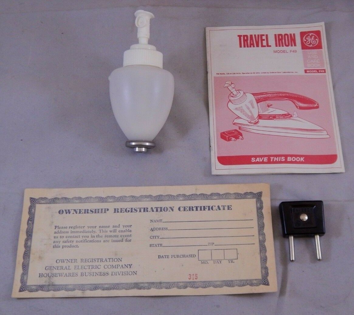 Vintage GE Spray, Steam & Dry Electric Travel Iron Model F49 Tested & Complete