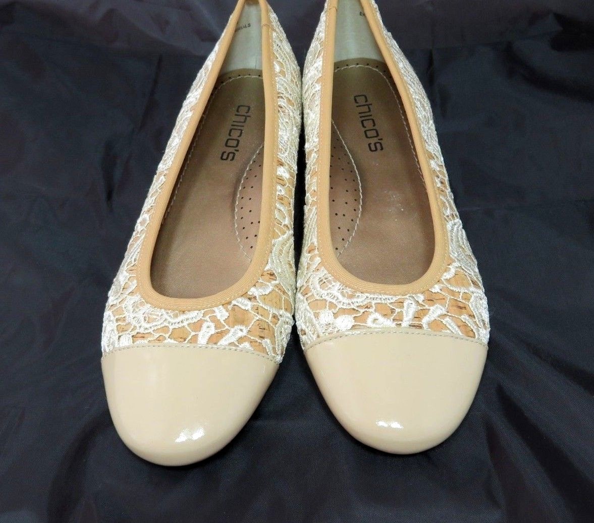 Chico's Cork Ivory Lace Ballet Flats sz 10 M Man-Made Material Beige NWOB