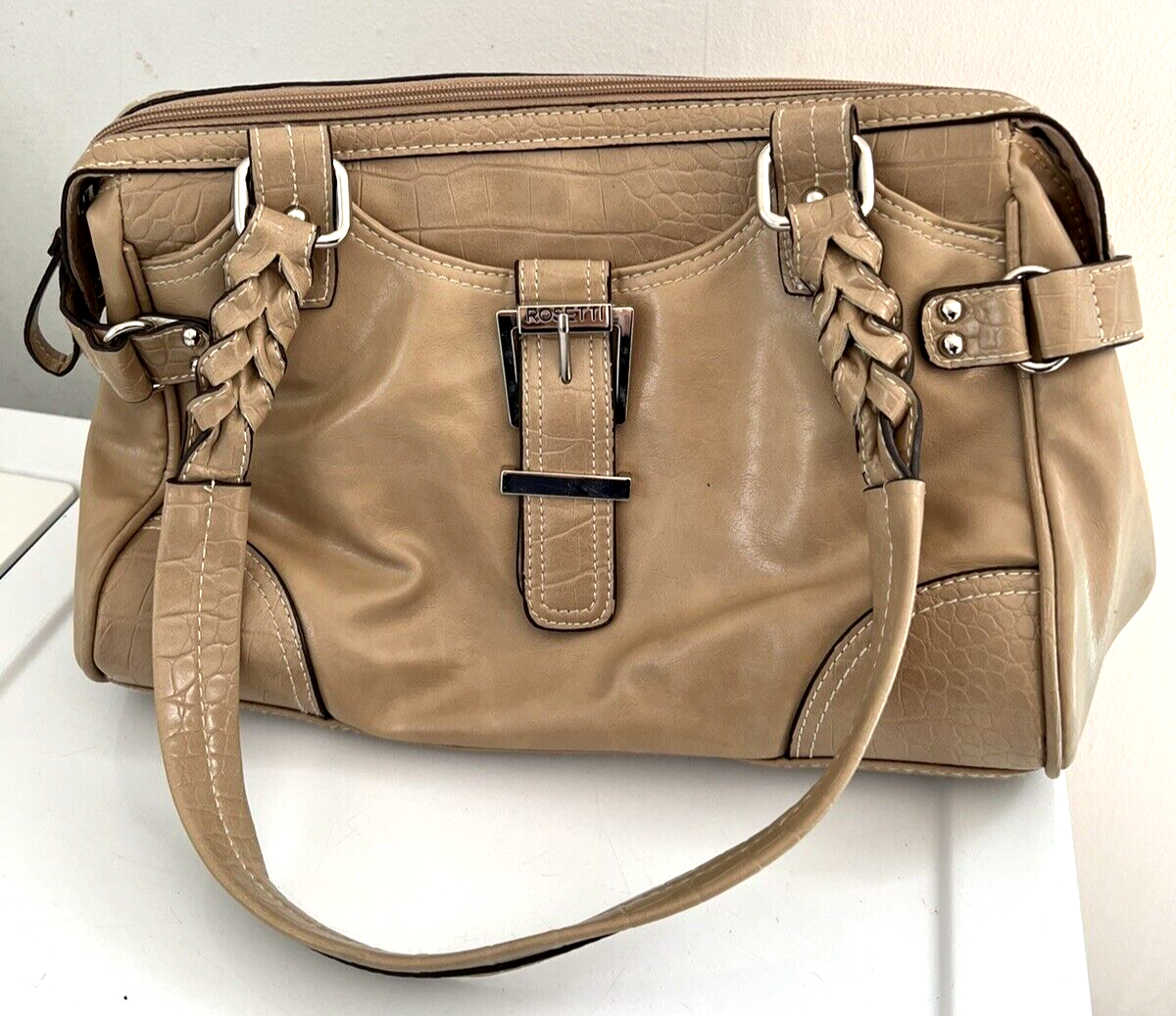 ROSETTI Purse TAN SHOULDER BAG Compartments Braided Shoulder Buckle Accent