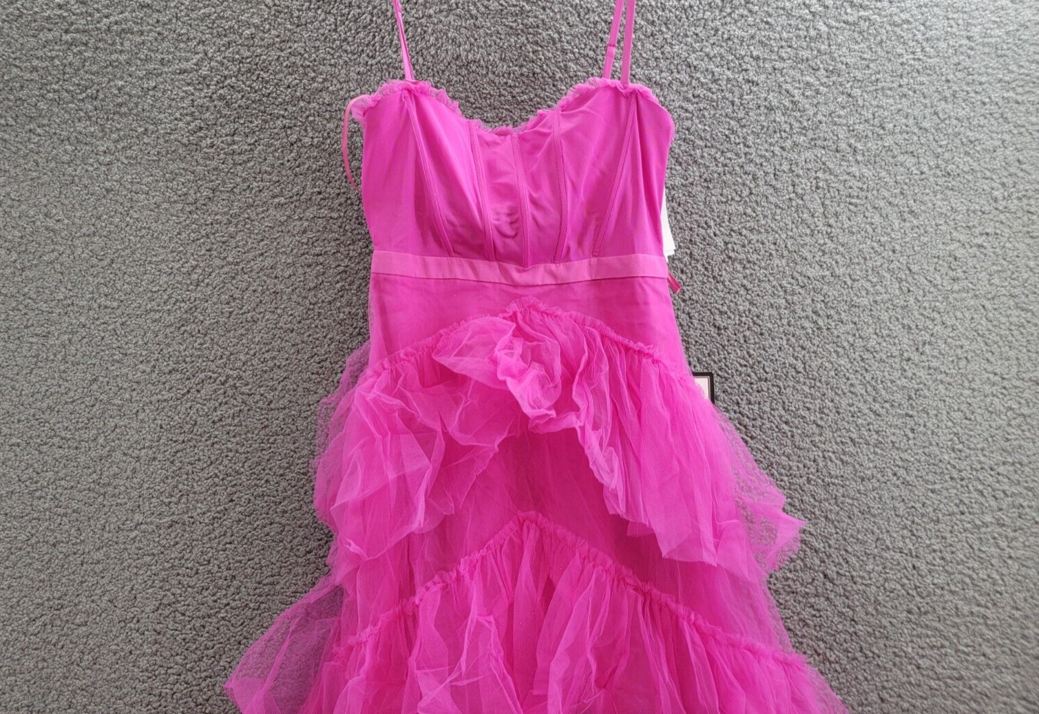 Betsy & Adam Mesh Corset Ball Gown Women's 2 Hot Pink Ruffled Back Zip Closure - Picture 3 of 15