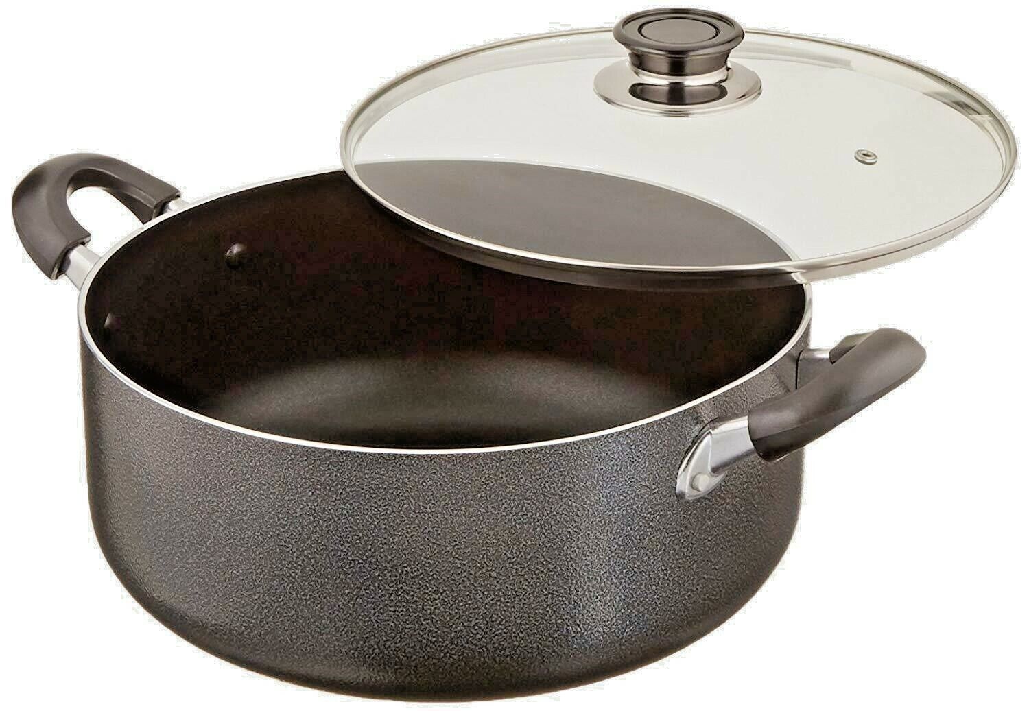 Non-Stick Aluminum Sauce Pan Stock Pot With Glass Lid, Black