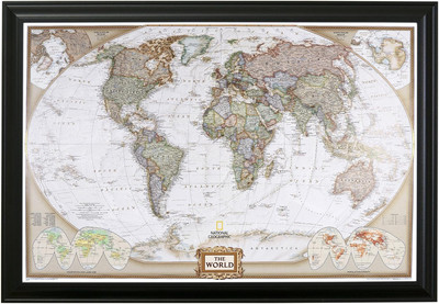 Push Pin Travel Maps - Executive World - Black 27.5'' X 39.5'' Framed Pin Map, Arr