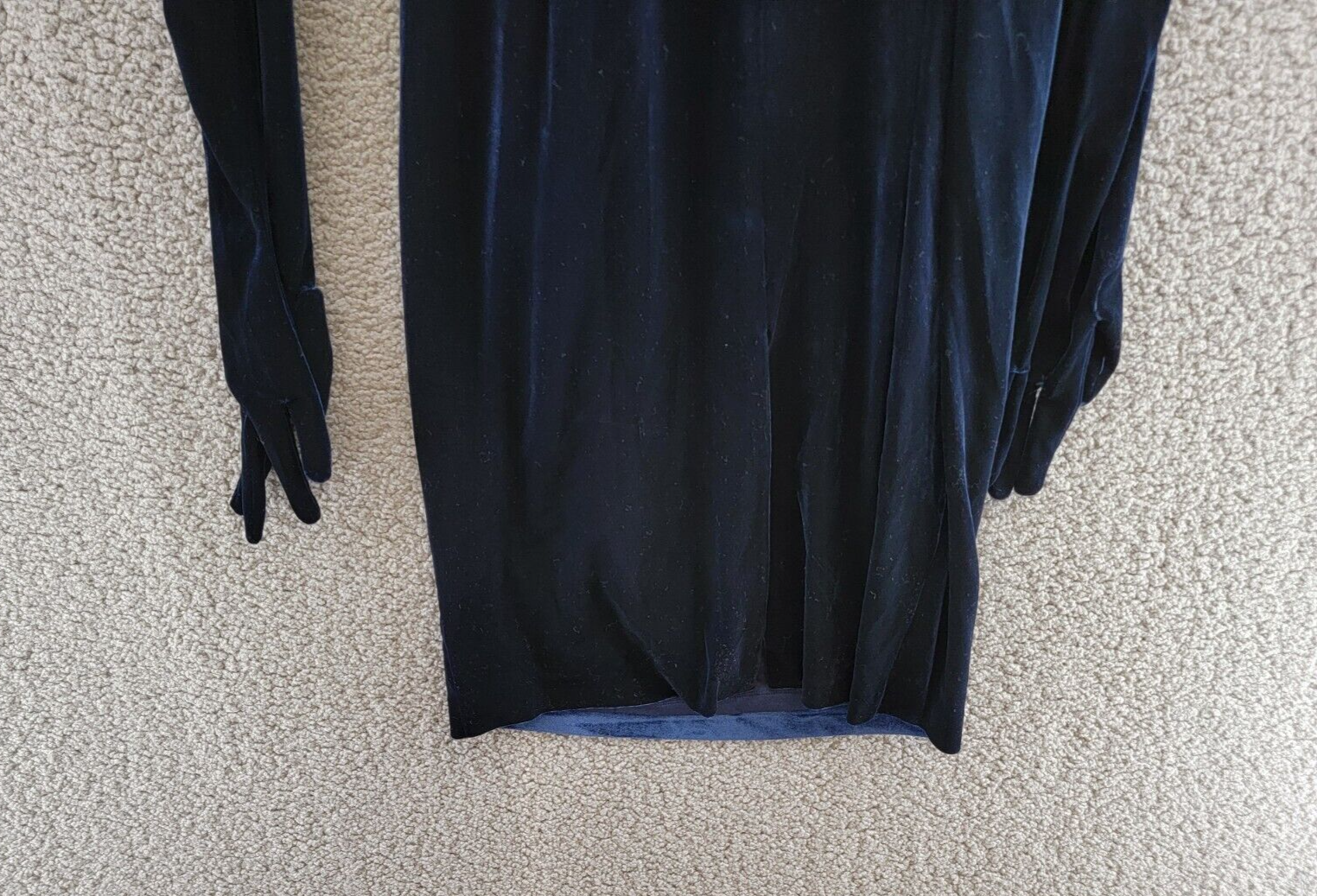 BCBGMAXAZRIA Plunge Neck Midi Dress & Glove Womens 10 Dark Navy Back Zip Closure - Picture 12 of 16