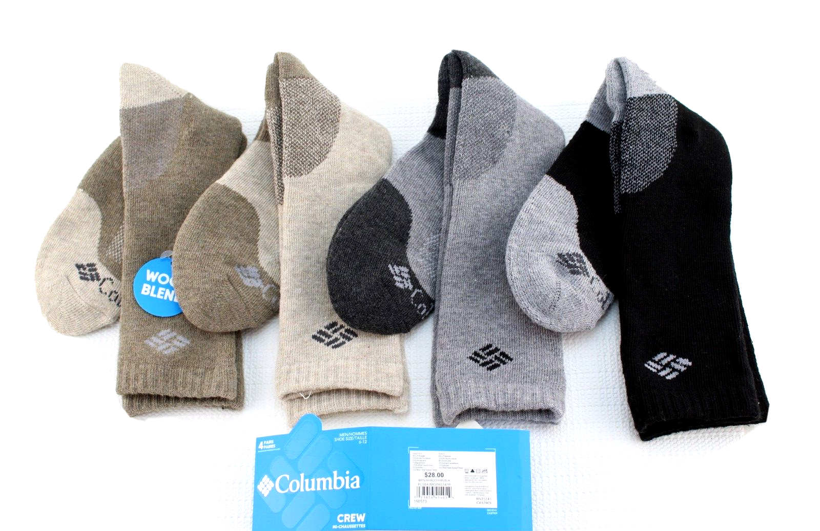 New COLUMBIA Size 6-12 4-Pairs Various Colors Wool Blend Heavyweight Boot Socks