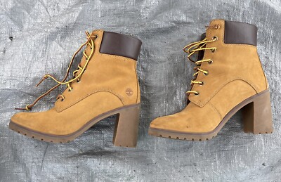 Timberland Women's Allington 6-Inch Lace-Up Heel Boot Wheat Nubuck Size 6.5