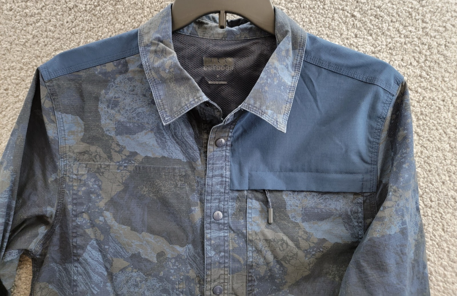 Bass Outdoor Ripstop Utility Shacket Men's S Navy Blazer Rock Camo Snap Closure - Picture 3 of 19