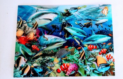 Howard Robinson 3D Art ''Reef Sharks'' by Imprint 15'x11' Follows You Every Angle