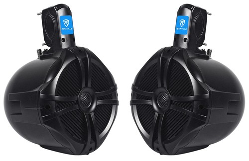 Rockville RGHR2 Marine Bluetooth Receiver, USB+Remote+(2) 8" Wakeboard Speakers