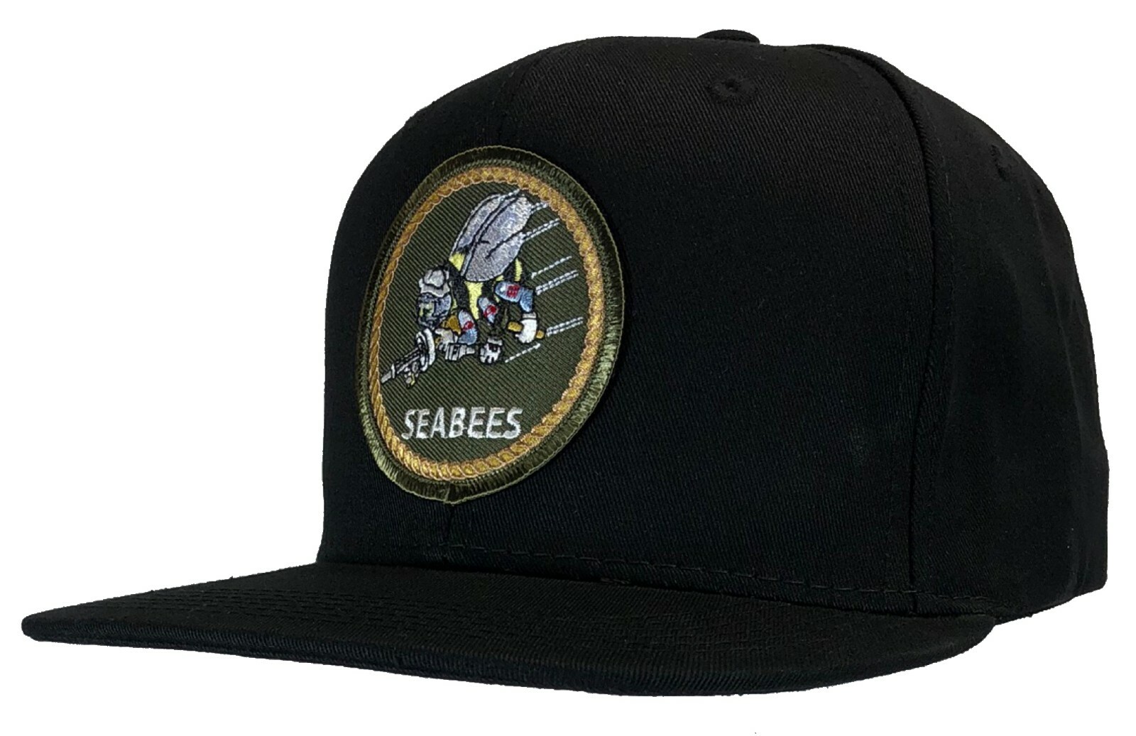 Navy Seabees Hat FLAT BRIM Snapback Ball Cap Black | eBay
