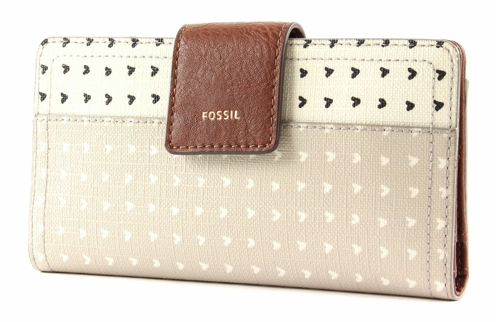 FOSSIL Logan RFID Tab Wallet Geldborse Hearts Beige Neu