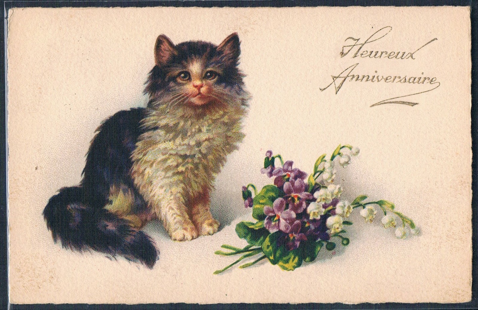 Y118 Birthday CAT Kitten KATZE CHAT LILY of the VALLEY