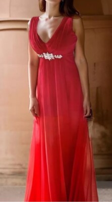 Red Roman Style diamante long dress Ballgown party formal 12 STUNNING!