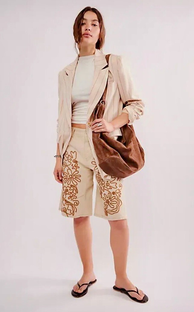 Free People We The Free Cruisin Soutache Embellished Short Bermuda Ivory 28 NEW