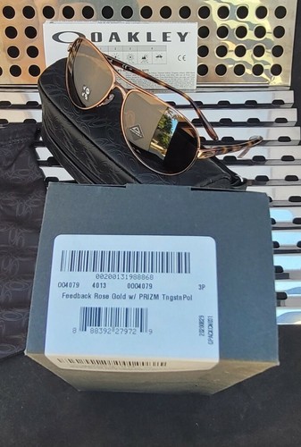 Pre-owned Oakley Feedback Sunglasses 4079- 3159 Rose Gold W/ Prizm Tungsten Polarized
