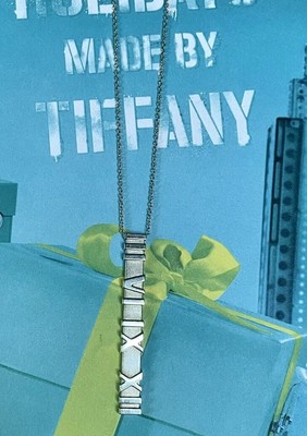 Tiffany & Co Atlas Bar Pendant Roman Numeral & Necklace 16'' Sterling Silver 925