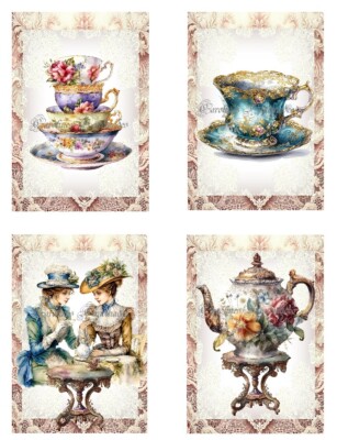 Victorian Tea Time A MULTI-SIZE SET Cotton Fabric Quilt Blocks