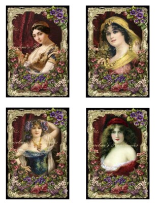 Vintage Gypsy Ladies A MULTI-SIZE Cotton Fabric Quilt Blocks Reproduction
