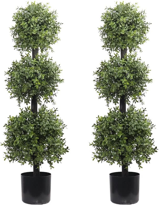 38''T Outdoor Boxwood Triple Ball Topiary Potted Plant Anti-Uv Front Door Decor 2Pack