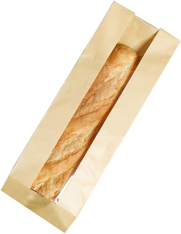 200Pcs Baguette Bag Kraft Bread Bags Paper Bread Bags with Clear Window Fresh Br