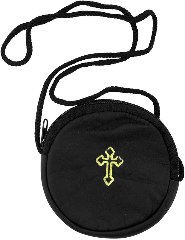 VILLAGE GIFT IMPORTERS 4" Black round Burse | Perfect for Pyx Travel and Communi