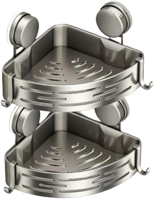 2-Tier Corner Shower Caddy, Shower Organiser with Suction Cup, Wall Mounted Shel