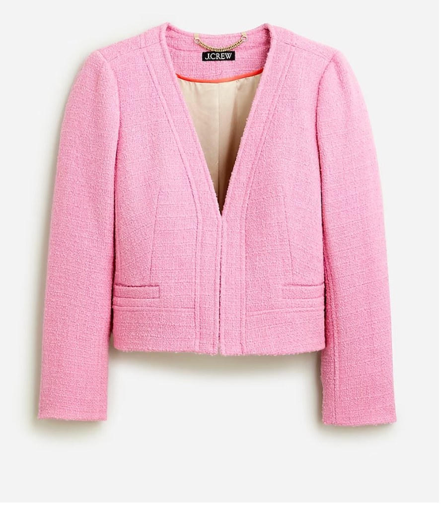 J.Crew Collarless Lady Jacket Maritime Tweed Picador Pink J.Crew Collarless Lady Jacket Maritime Tweed Picador Pink