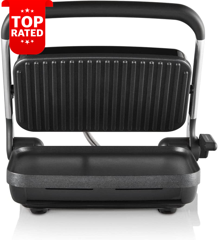 Café Style 2-Slice Sandwich Press Non-Stick Coating Anyheight Control Silver