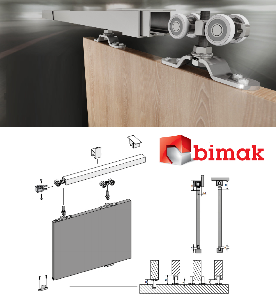 Kanon Top Hang Sliding Door Track 3000mm Gear System Original